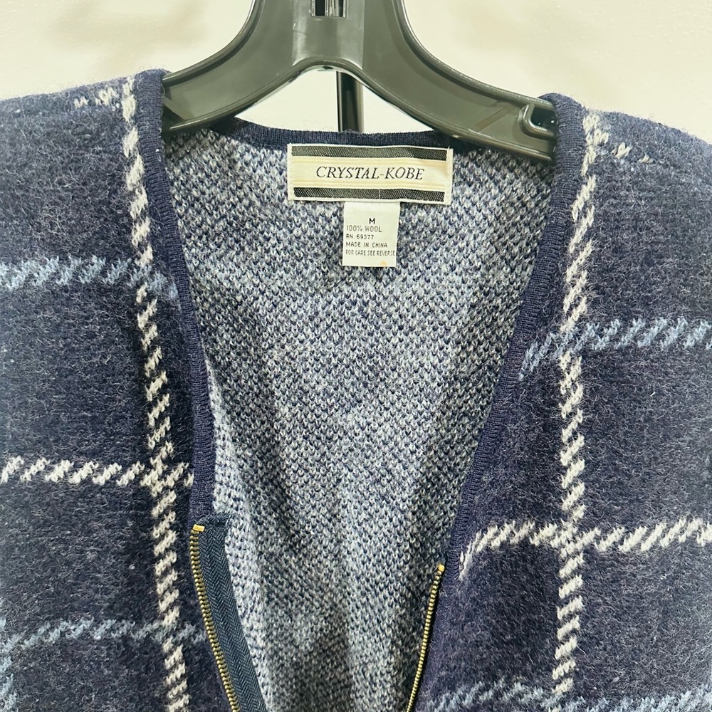 Crystal-Kobe Blue Plaid Vest 100% Wool - Picture 5 of 7